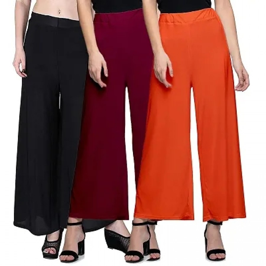 Elite Multicoloured Synthetic Women Palazzo(Set Of 3)