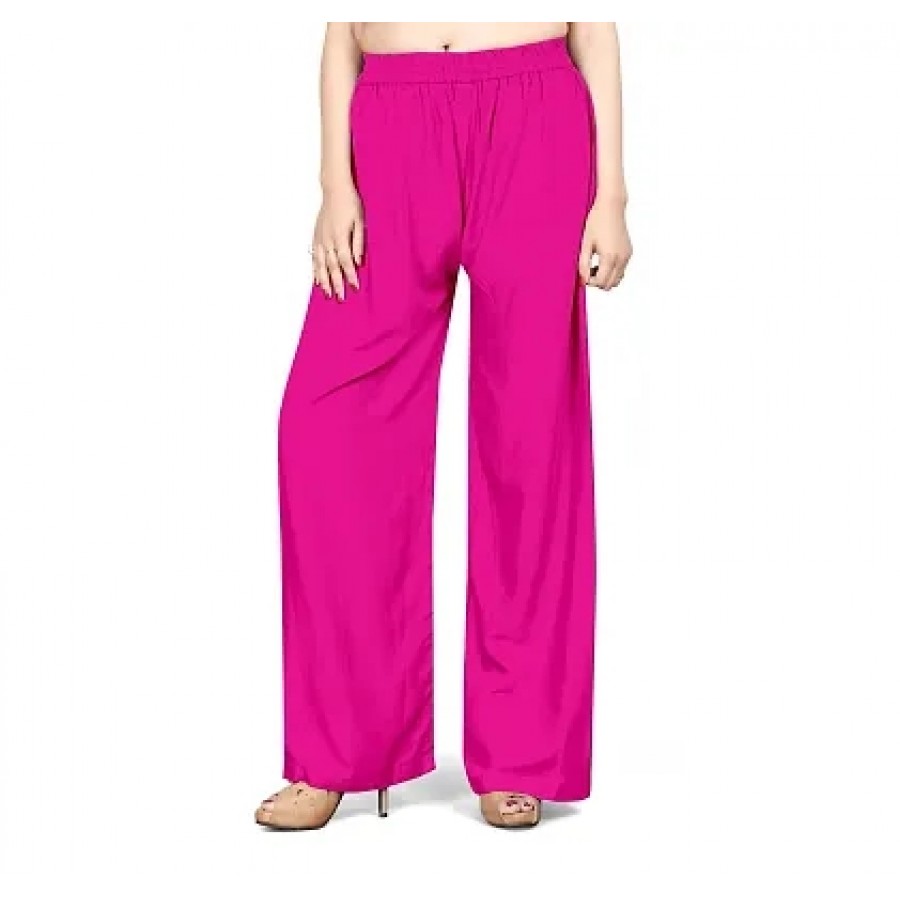 Elite Pink  Rayon Solid Palazzo For Women