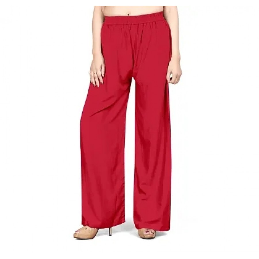 Elite Red Rayon Solid Palazzo For Women