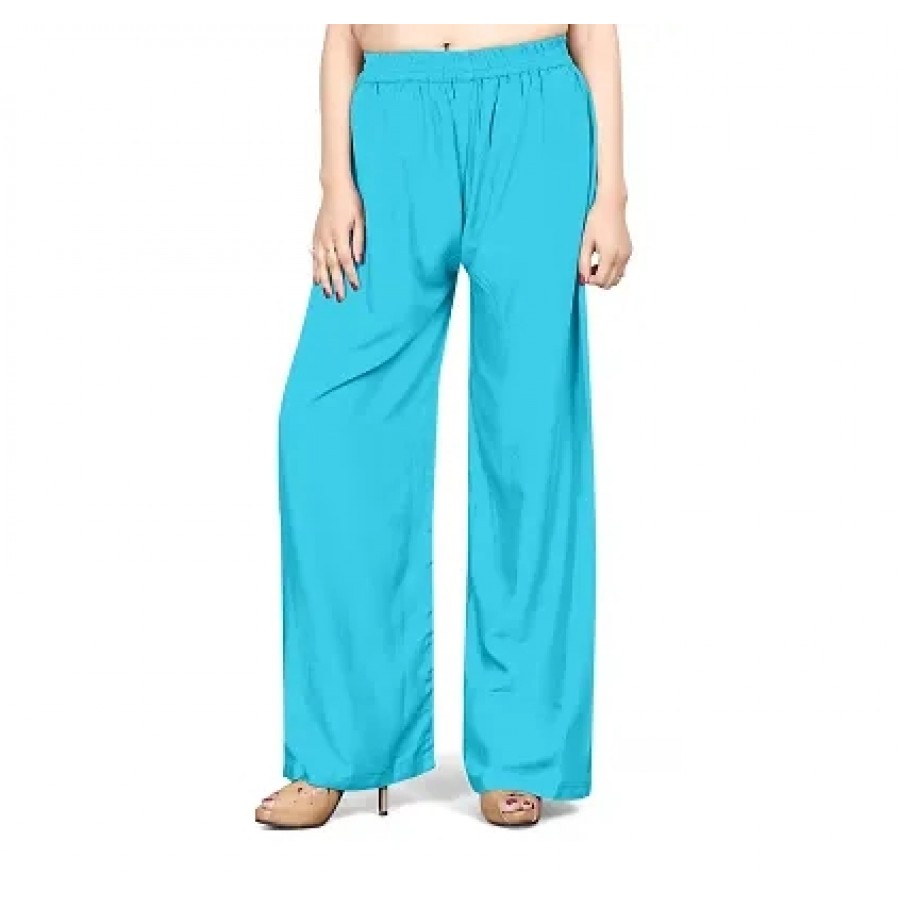 Elite Turquoise Rayon Solid Palazzo For Women