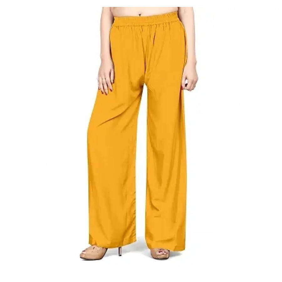 Elite Yellow Rayon Solid Palazzo For Women