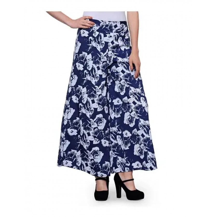 Women's Printed Blue Crepe Palazzo