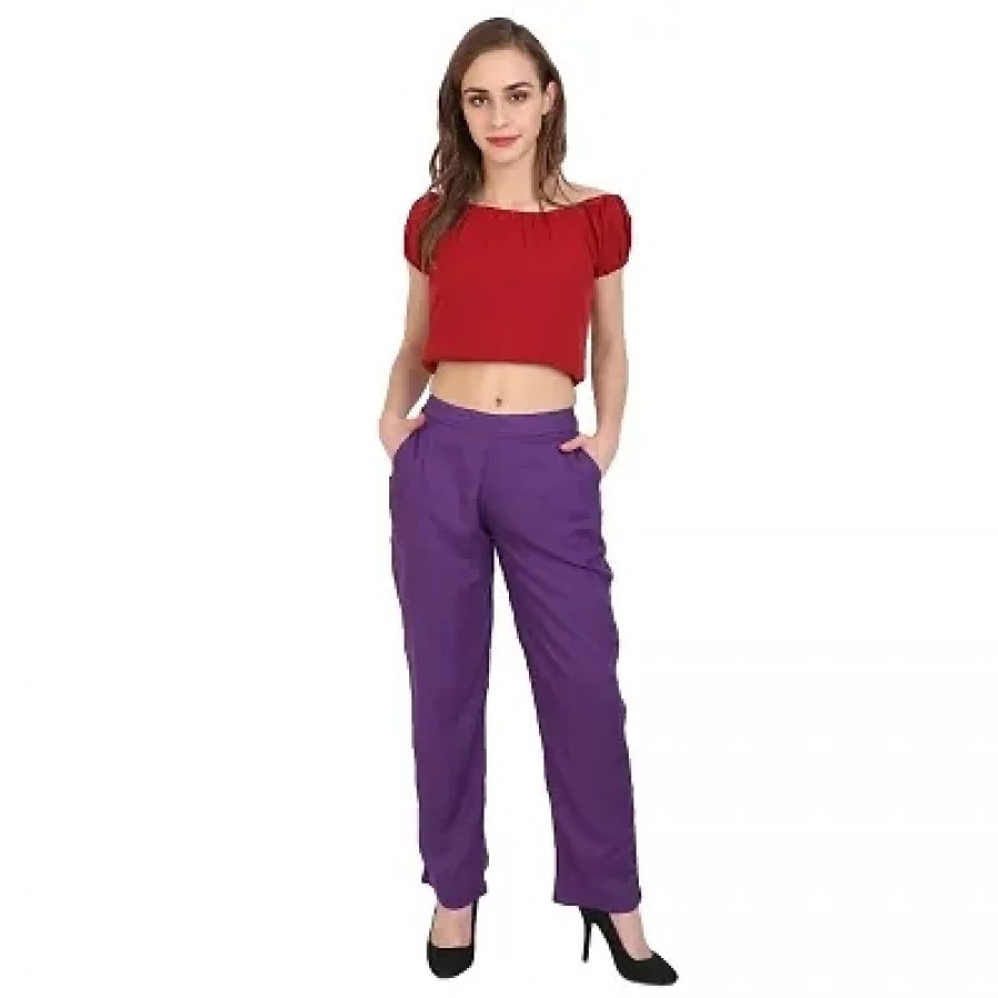 Women's Stitched Purple Rayon Palazzo