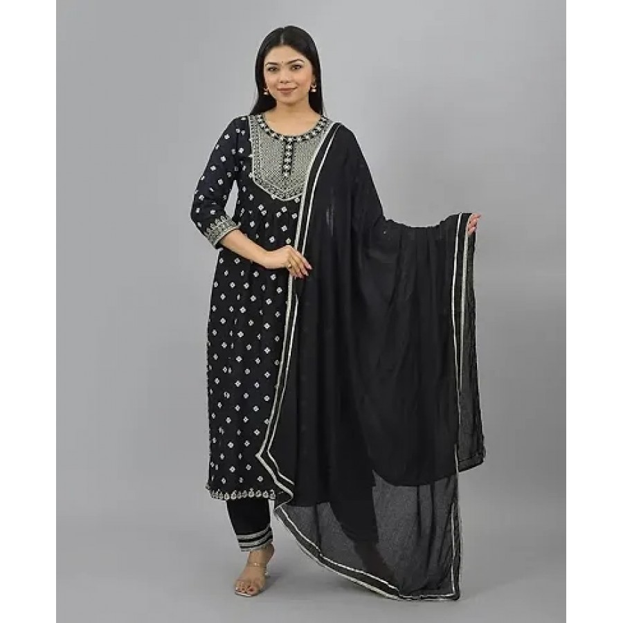 Black Kurtis Set Embroidery Work Straight Kurtis With Palazzo set