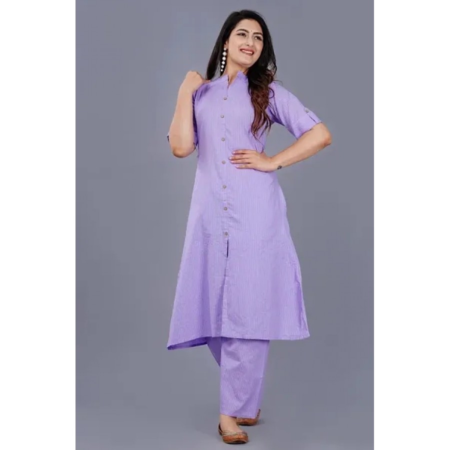 Purple Solid Pattern Rayon Kurtis With Palazzo Set