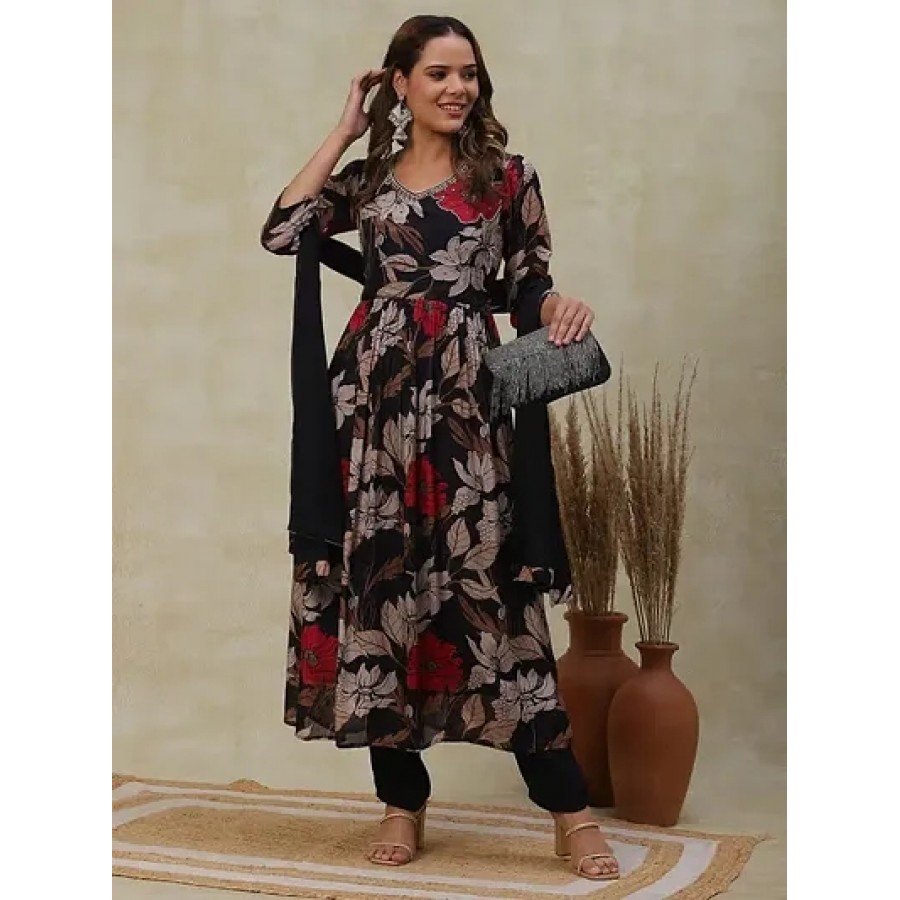 Trendy Rayon Anarkali Kurti, bottom And Dupatta Set For Women