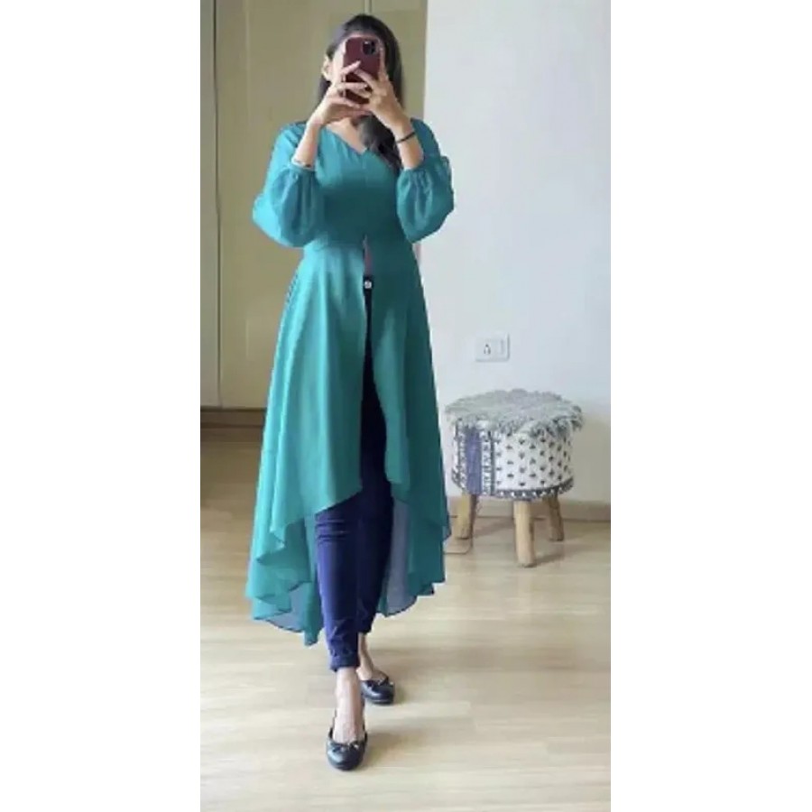 Elegant Turquoise Solid Rayon Kurta For Women