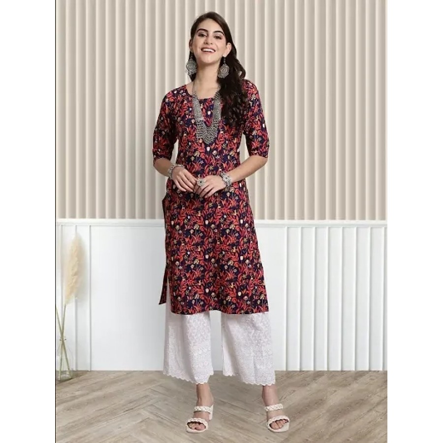 Stylish A-Line Red Printed Crepe Kurta For Women