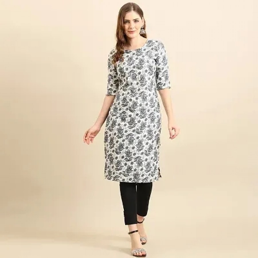 Stylish Grey Crepe Printed Kurta For Women