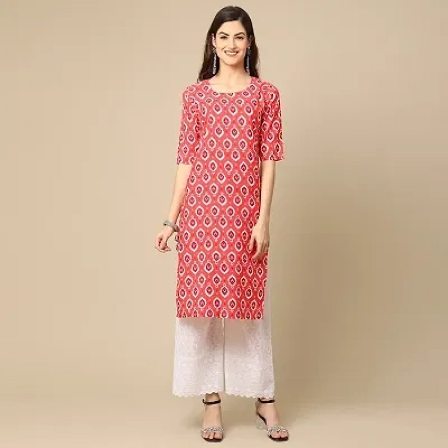 Stylish Peach Crepe Printed Kurta For Women