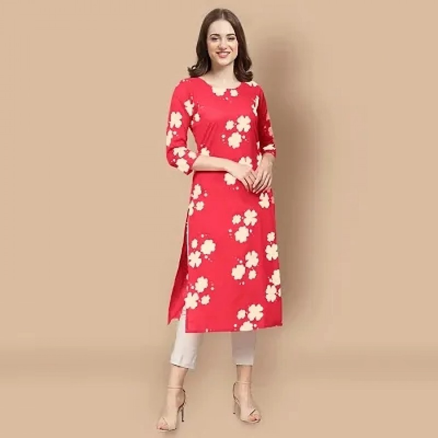 Stylish Red Crepe Printed Kurta For Women