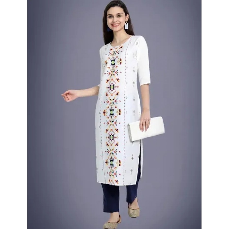 Stylish White Crepe Printed Kurta For Women