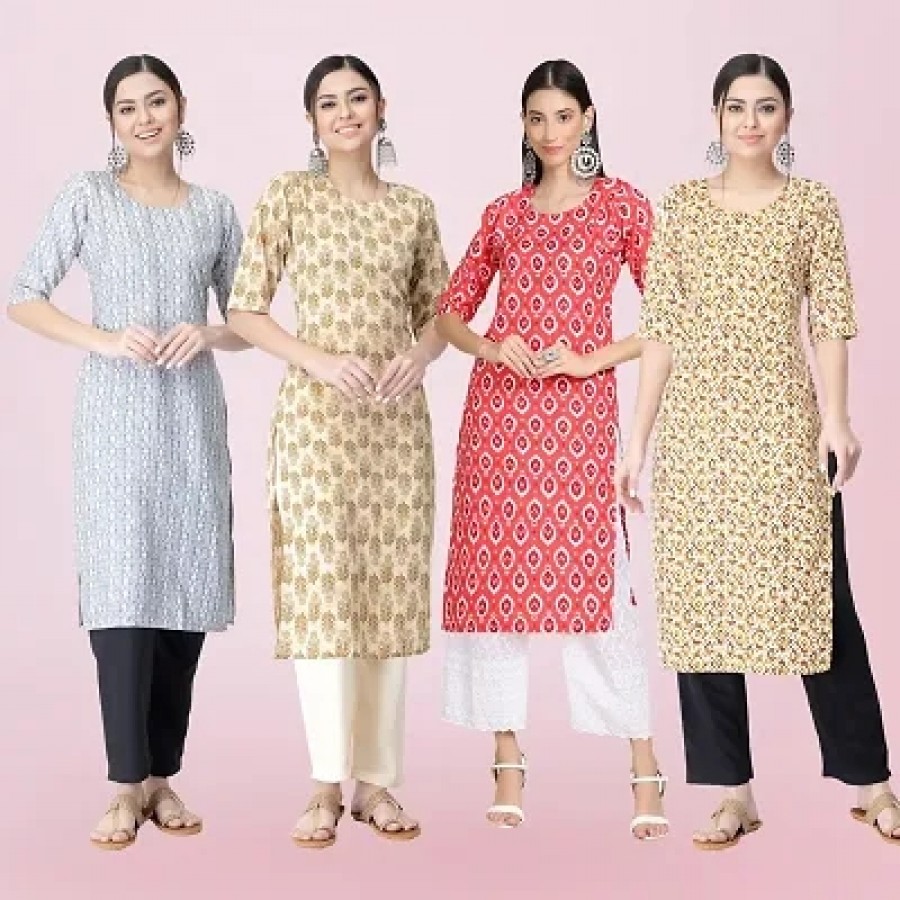 Women Stylish Crepe Printed Straight Kurta