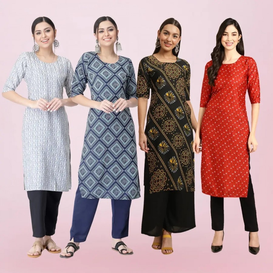 Women Stylish Crepe Printed Straight Kurta