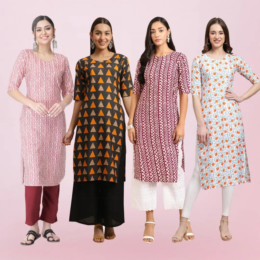 Women Stylish Crepe Printed Straight Kurta