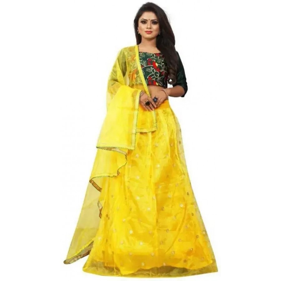 BPN ENTERPRISE  Embroidered Semi Stitched Lehenga Choli  (Yellow, Green)