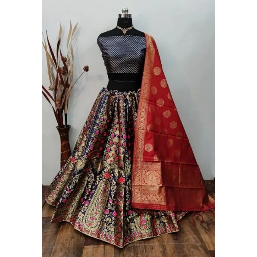 Beautiful Banarasi Silk Semi Stitched Lehenga Choli for Women