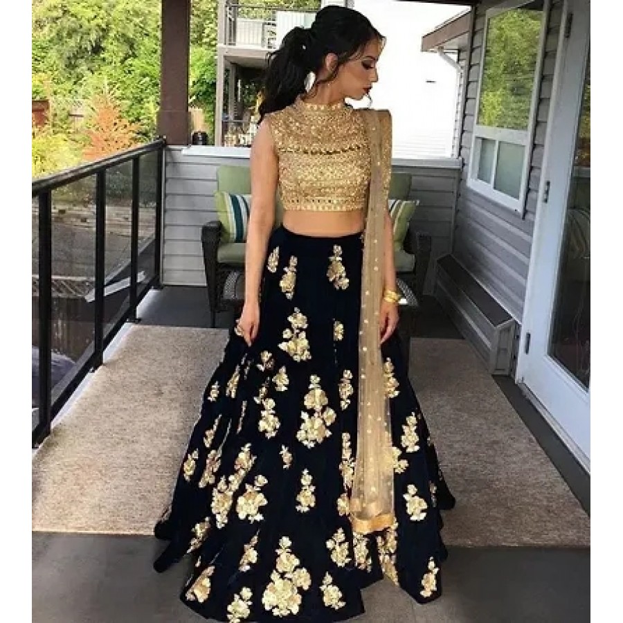 Black Designer Bollywood Tafeta Lehengas