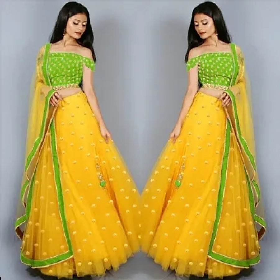 Elegant Green Net Embroidered Lehenga Choli with Dupata Set For Women