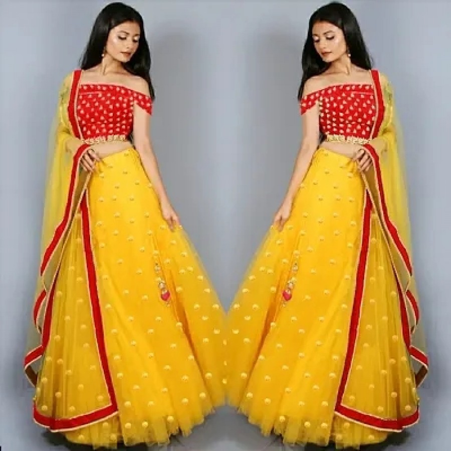 Elegant Red Net Embroidered Lehenga Choli with Dupata Set For Women