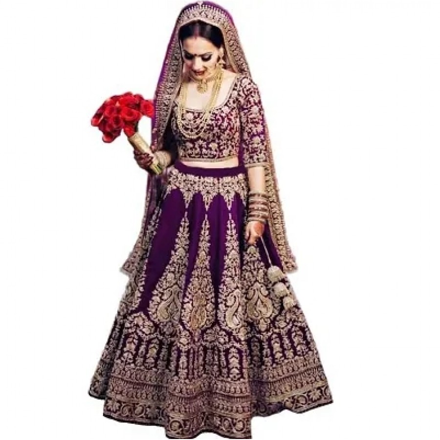 Fabulous Purple Velvet Embroidered Semi Stitched Lehenga Choli With Dupatta For Women