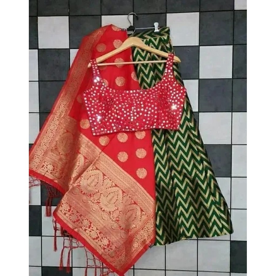 Stylish  Art Silk Woven Design Lehenga Choli Set For Women