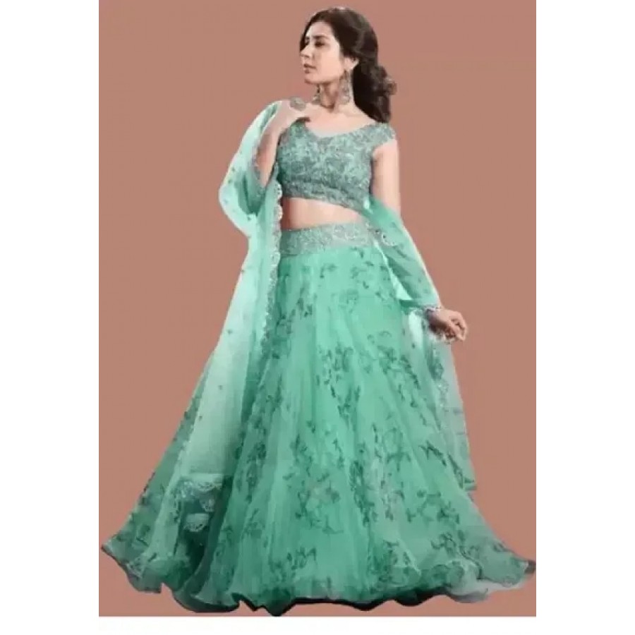 Stylish Blue Net Embroidered Lehenga Choli Set For Women