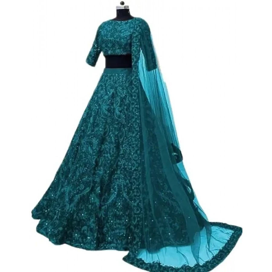 Stylish Blue Net Embroidered Lehenga Choli Set For Women