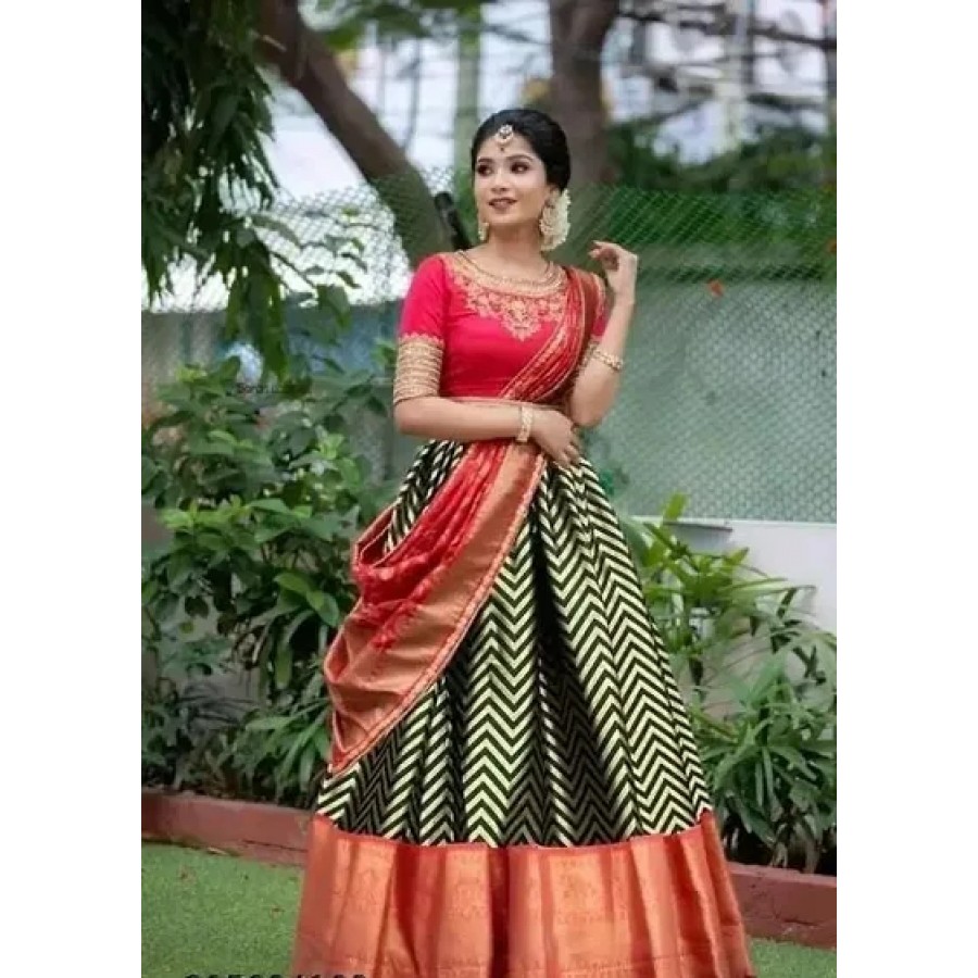 Stylish Green Art Silk Half Saree Lehenga Choli Set For Women