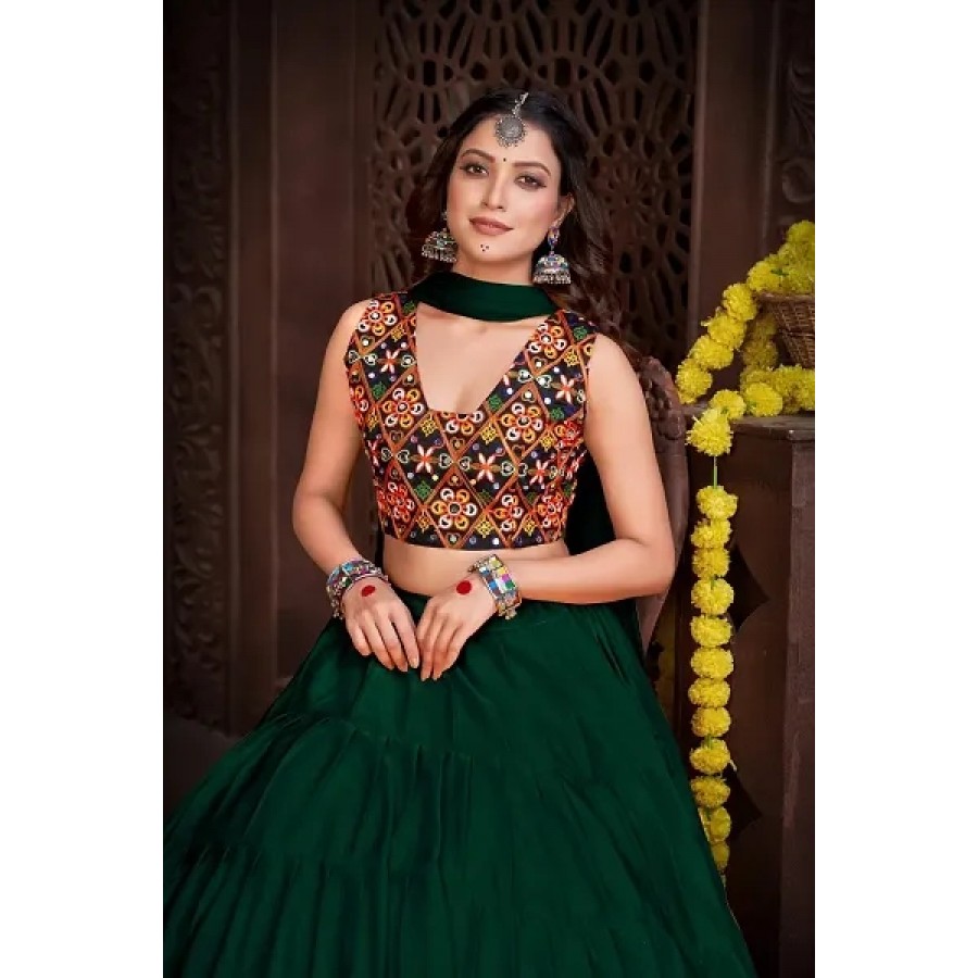 Stylish Green French Crape  Lehenga Choli Set For Women