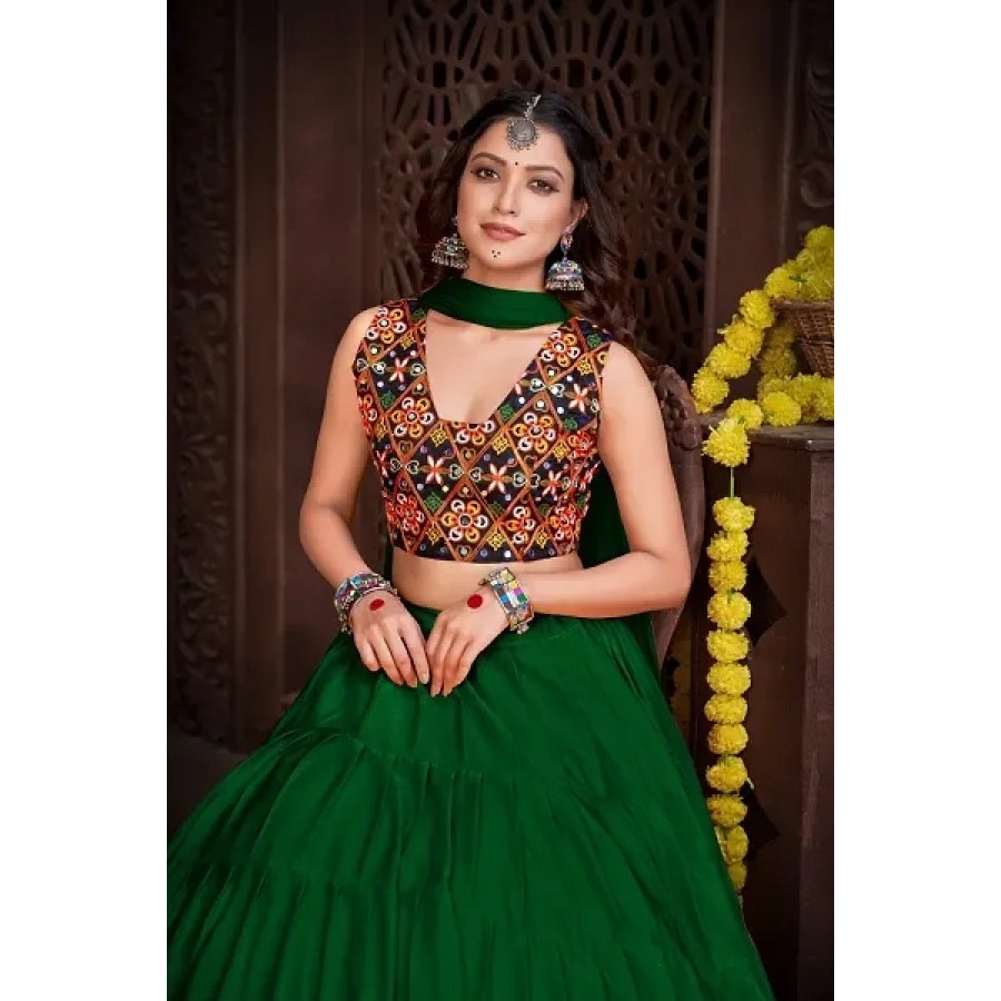 Stylish Green French Crape  Lehenga Choli Set For Women