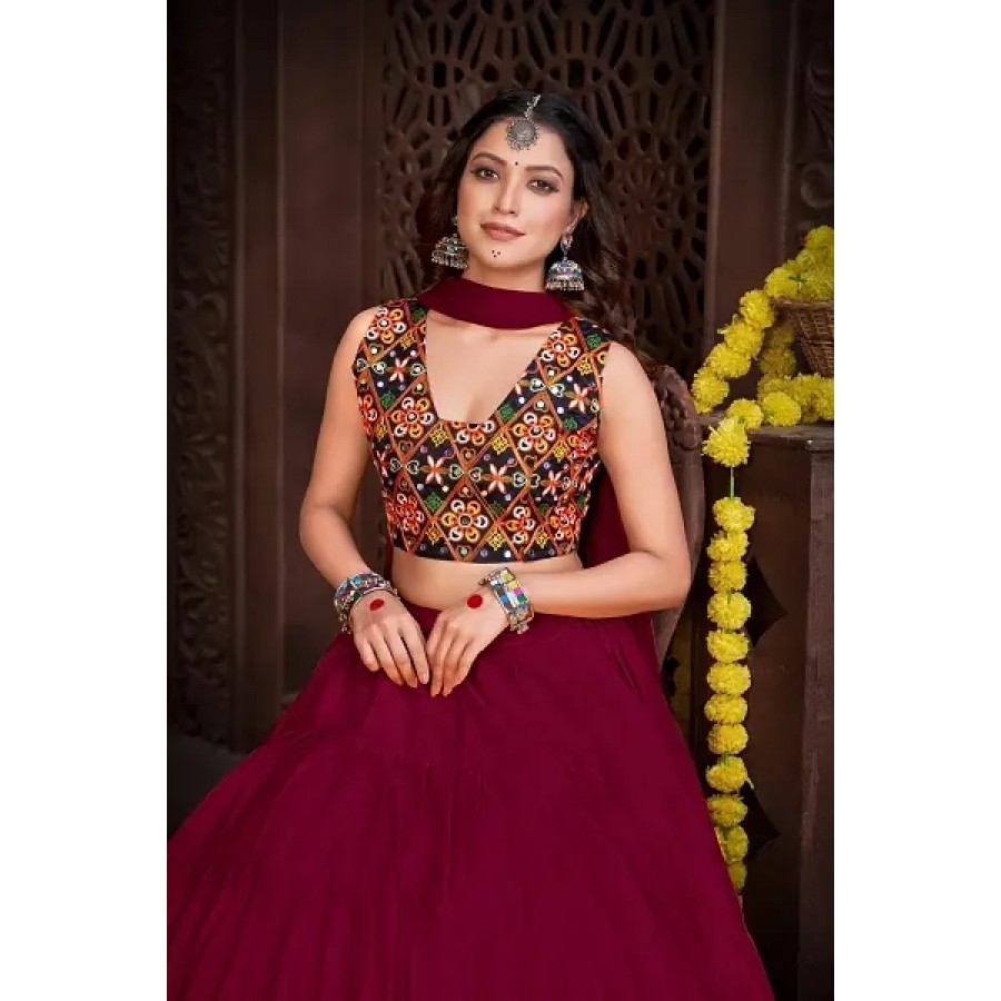 Stylish Maroon French Crape  Lehenga Choli Set For Women