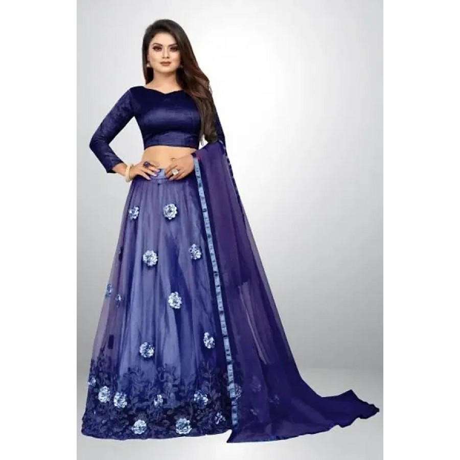 Stylish Multicoloured Satin  Lehenga Choli Set with Dupatta For Women