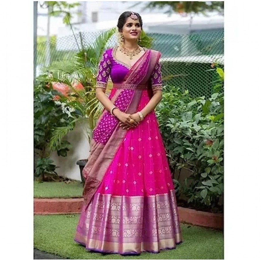 Stylish Multicoloured Silk Lehenga Choli Set For Women