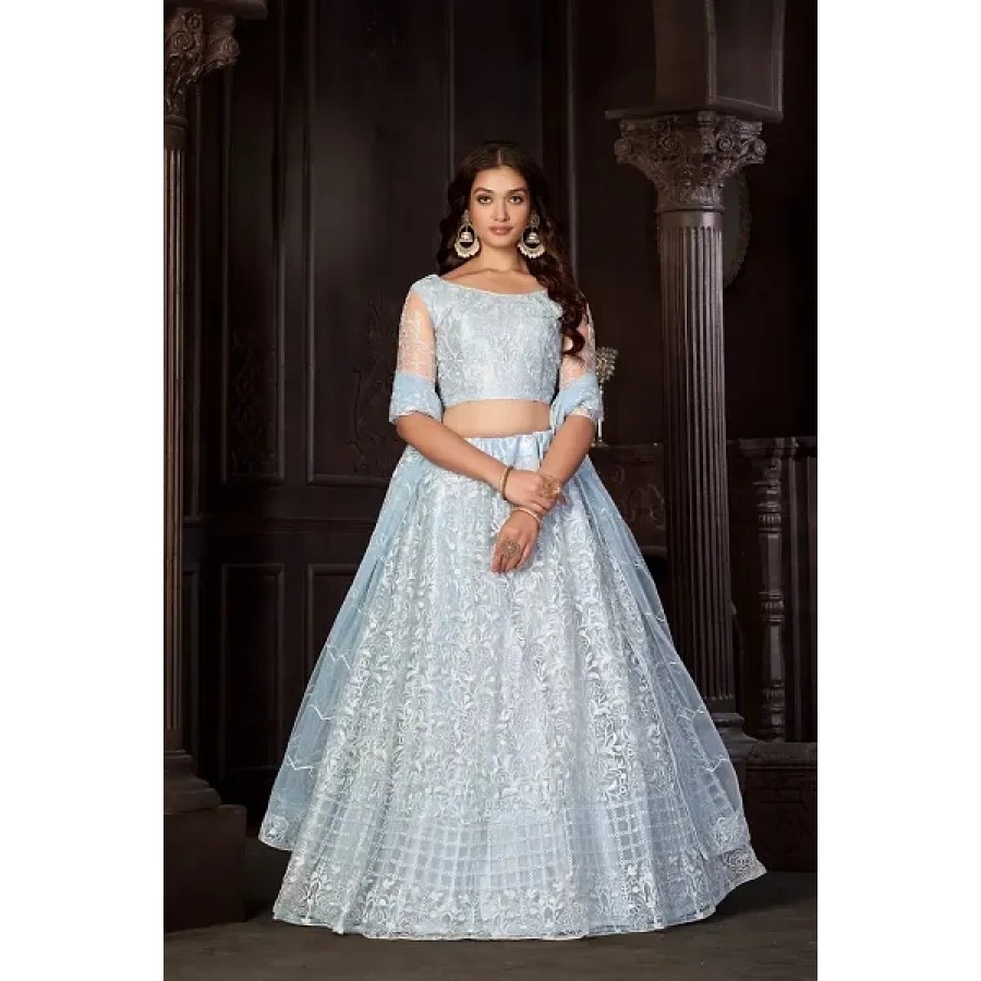 Stylish Off White NET  Lehenga Choli Set For Women