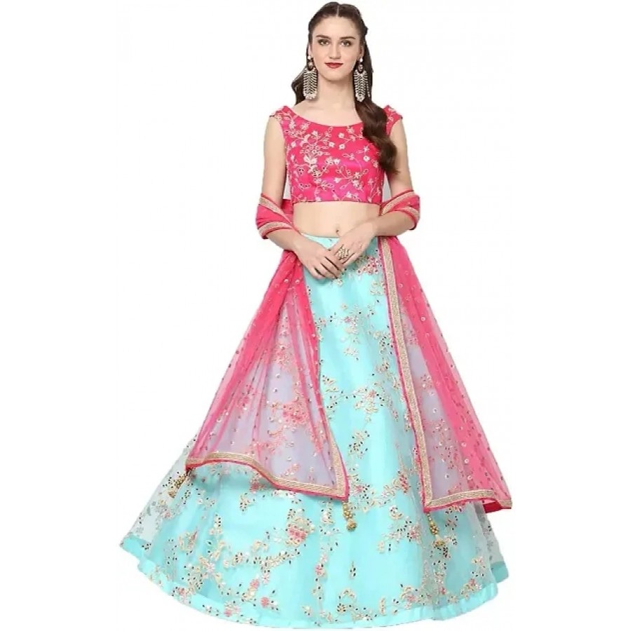 Stylish Pink Net Lehenga Choli Set For Women