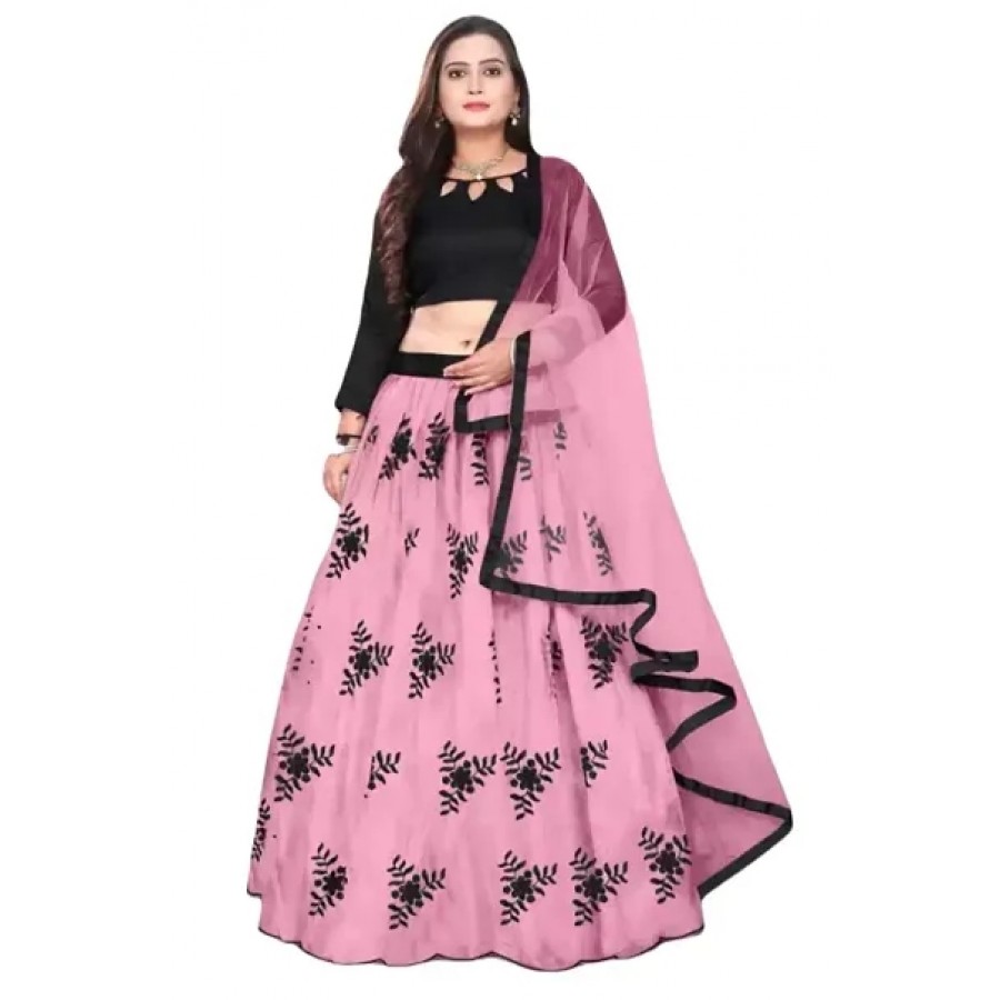 Stylish Pink Satin  Lehenga Choli Set For Women