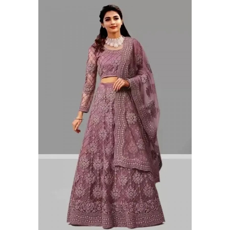 Stylish Purple Net Lehenga Choli Set For Women