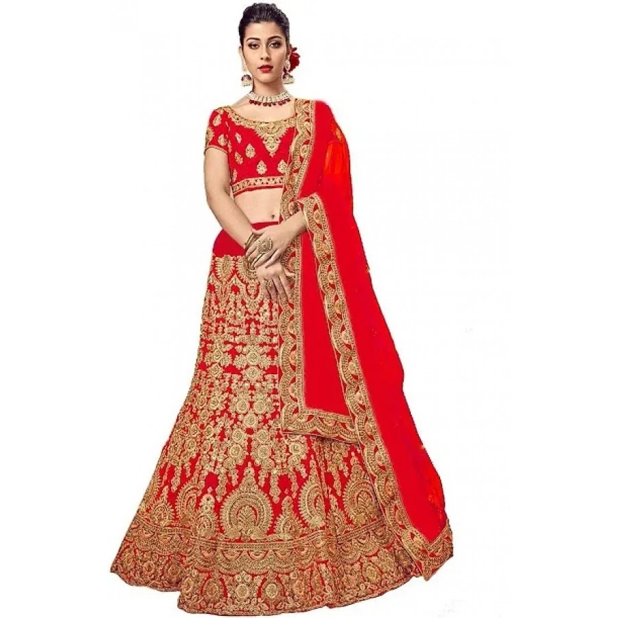 Stylish Red Silk Blend Lehenga Choli Set For Women