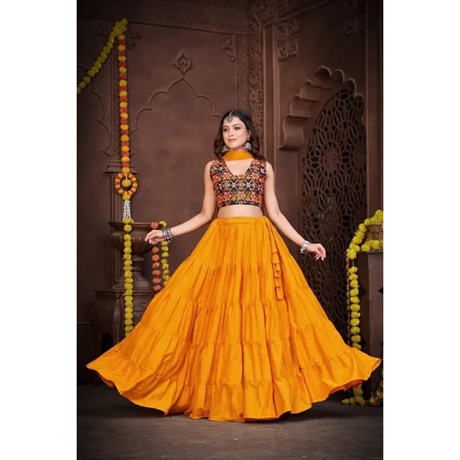 Stylish Yellow French Crape  Lehenga Choli Set For Women