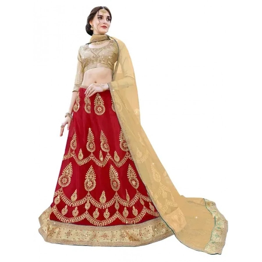 Women's Gold Semi Stitched Embroidered Gota Lehenga Choli