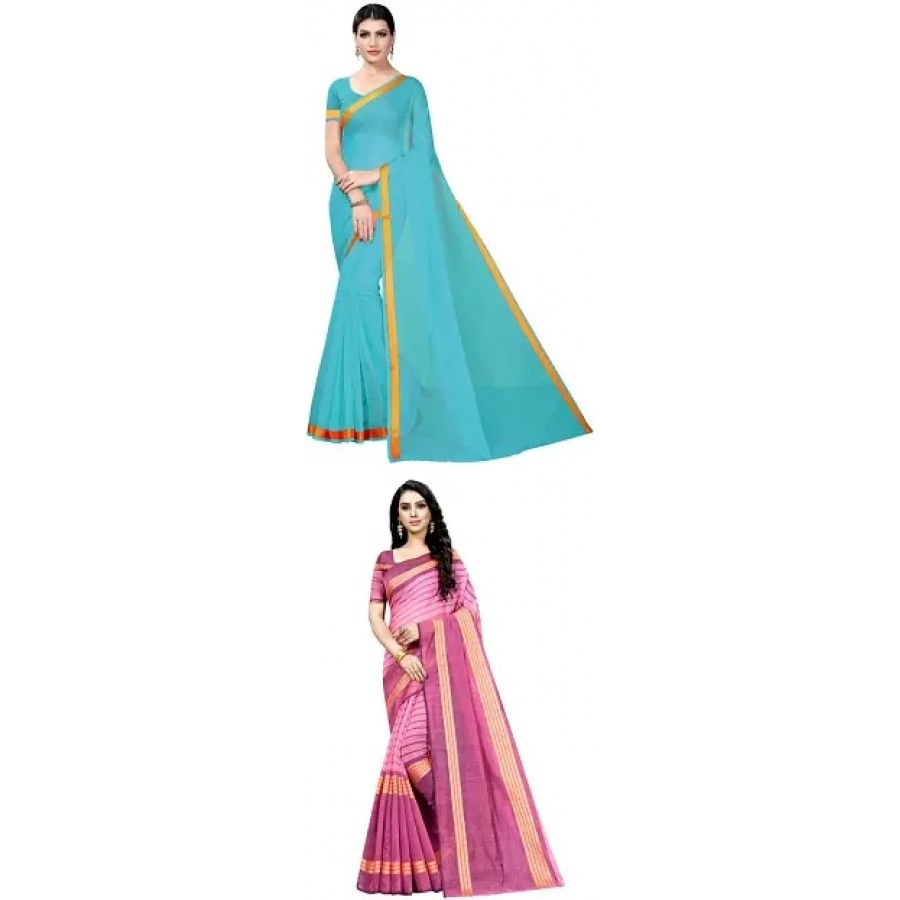 Attractive Art Silk Saree with Blouse piece For Women Pack Of 2