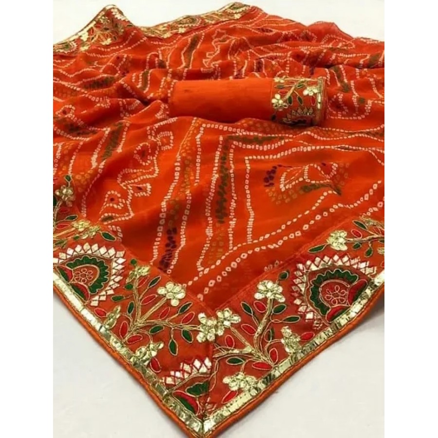 Attractive Georgette Embroidered Bandhani Saree with Blouse piece