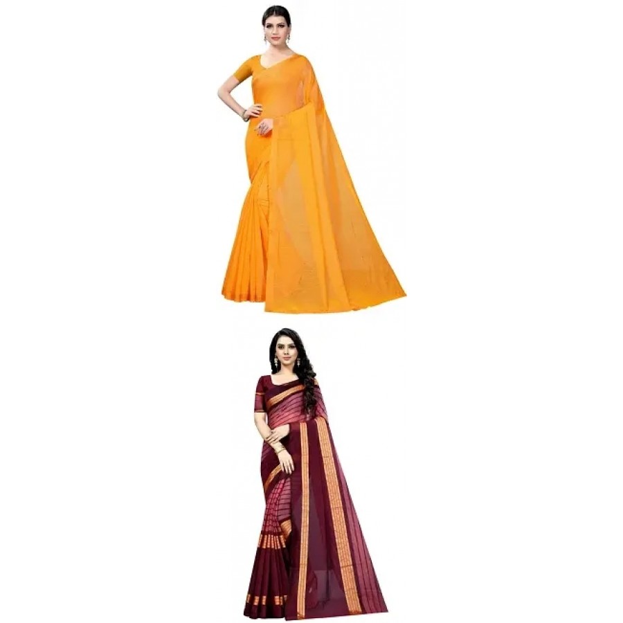 Beautiful Art Silk Saree With Blouse Piece Pack Of 2