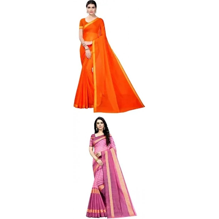 Beautiful Art Silk Saree With Blouse Piece Pack Of 2