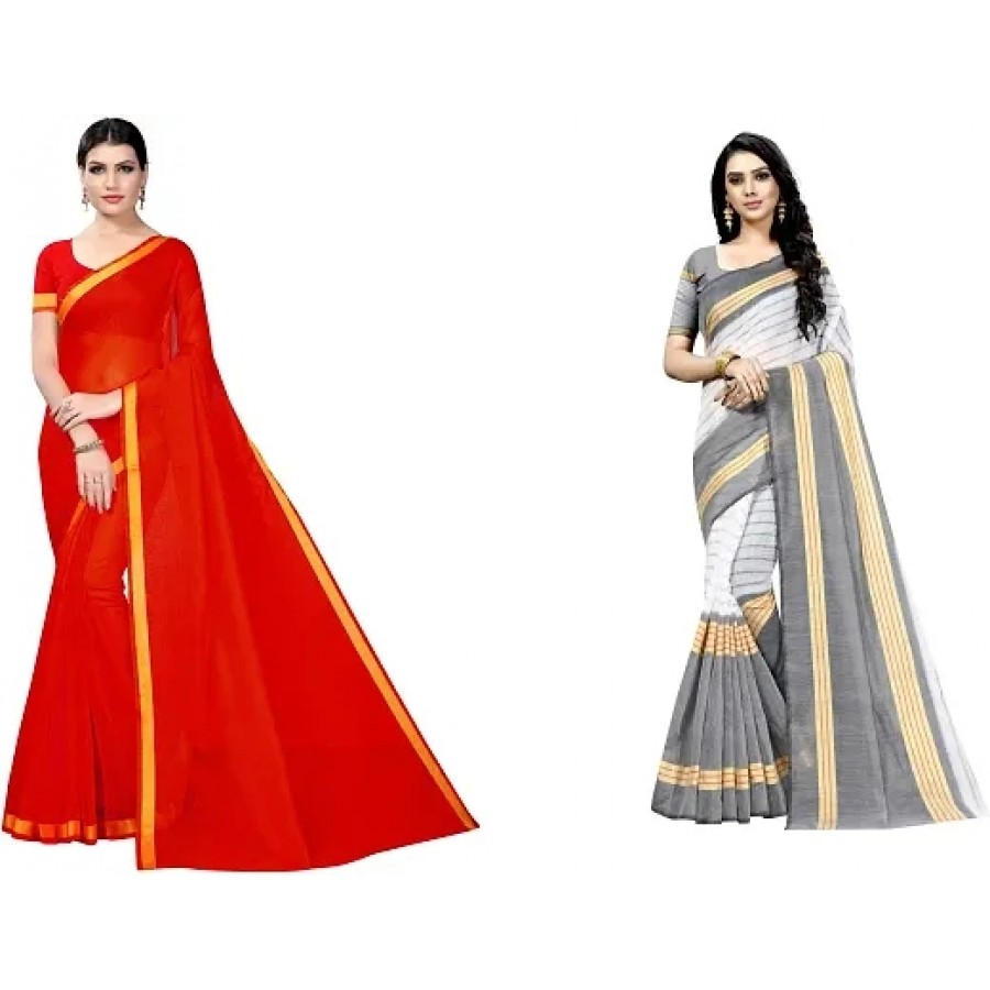 Beautiful Art Silk Saree With Blouse Piece Pack Of 2