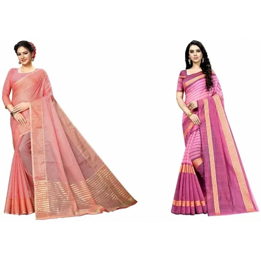 Beautiful Art Silk Saree With Blouse Piece Pack Of 2