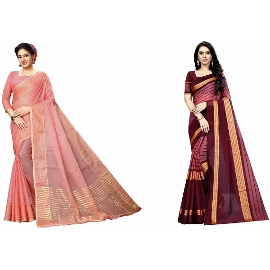 Beautiful Art Silk Saree With Blouse Piece Pack Of 2