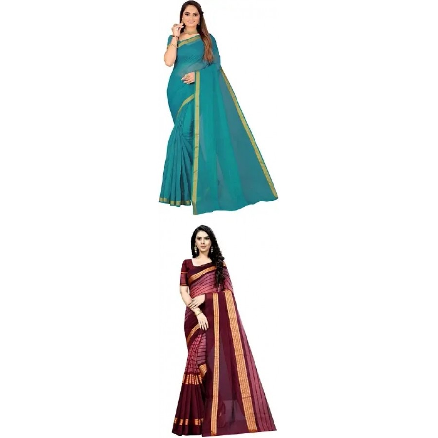 Beautiful Art Silk Saree with Blouse Piece Pack Of 2