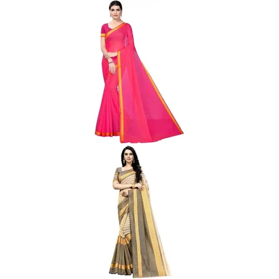 Beautiful Art Silk Saree with Blouse Piece Pack Of 2